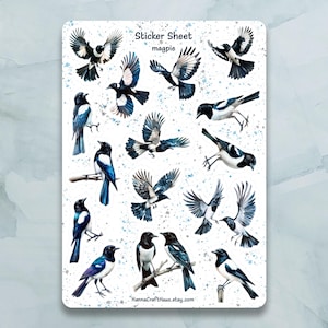 Feuille d'autocollants pie oiseau - Lot de 15 autocollants pour journal, agenda, scrapbooking et plus