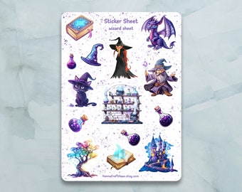 Magier Sticker Bogen - Set von 14 Stickern für Journal, Planer, Scrapbooking und mehr