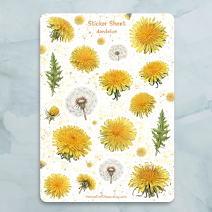 Foglio di adesivi con tarassaco - Set di 18 adesivi per diario, agenda, scrapbooking e altro ancora