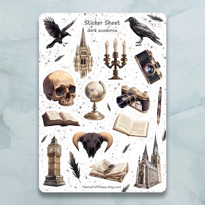 Stickervel Dark Academia: set van 15 stickers voor dagboek, planner, scrapbooking en meer