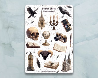 Dark Academia Sticker Sheet - Set of 15 Stickers for Journal, Planner, Scrapbooking and more