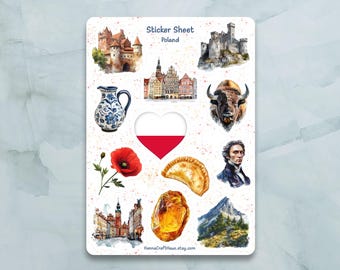 Polen Sticker Bogen - Set von 12 Aufklebern für Journal, Planer, Scrapbooking und mehr