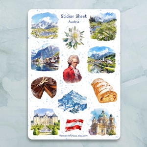 Österreich Sticker Bogen - Set von 12 Sticker für Journal, Planer, Scrapbooking und mehr