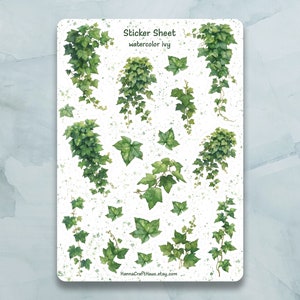 Watercolor Efeu Sticker Bogen - Set von 18 Stickern für Journal, Planer, Scrapbooking und mehr