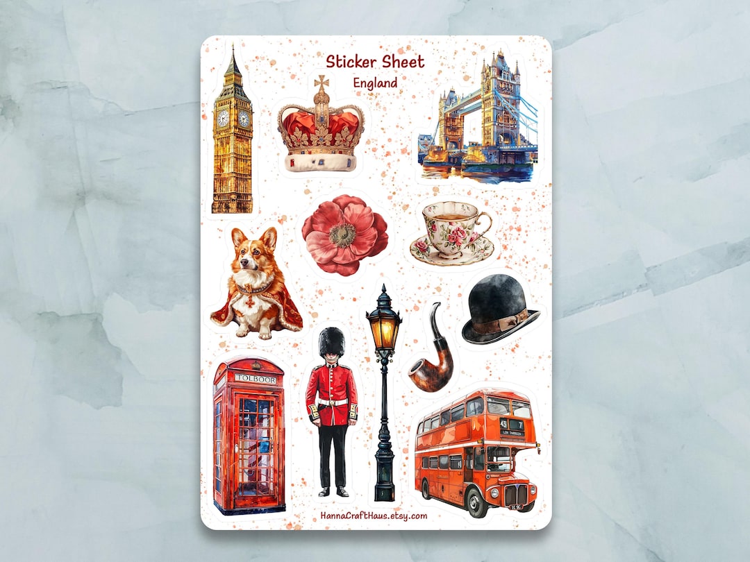 England Sticker Sheet - Set of 12 Stickers for Journal, Planner ...