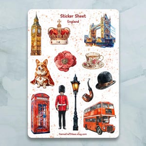 Stickervel Engeland: set van 12 stickers voor dagboek, planner, scrapbooking en meer