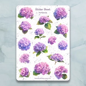 Hortensia Sticker Bogen - Set von 15 Aufkleber für Journal, Planer, Scrapbooking und mehr