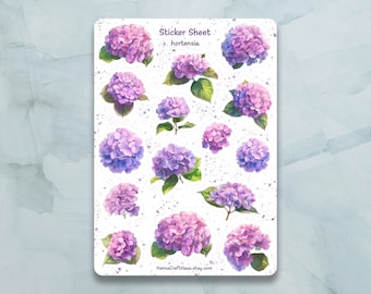 Hortensia klistermärkesark - Set med 15 klistermärken för dagbok, kalender, scrapbooking och mer