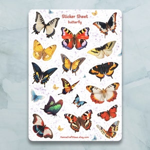 Hoja de pegatinas de mariposas: juego de 17 pegatinas para diario, planificador, álbum de recortes y más