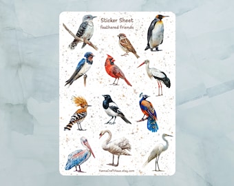 Foglio di adesivi Feathered Frends - Set di 12 adesivi per diario, agenda, scrapbooking e altro ancora