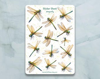 Foglio di adesivi con libellule - Set di 12 adesivi per diario, agenda, scrapbooking e altro ancora