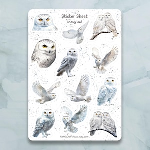 Feuille d'autocollants harfang des neiges - Lot de 12 autocollants pour journal, agenda, scrapbooking et plus