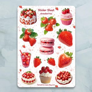 Feuille d'autocollants pour desserts aux fraises - Lot de 12 autocollants pour journal, agenda, scrapbooking et plus