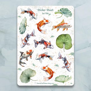 Koi Fisch Sticker Bogen - Set von 14 Aufkleber für Journal, Planer, Scrapbooking und mehr