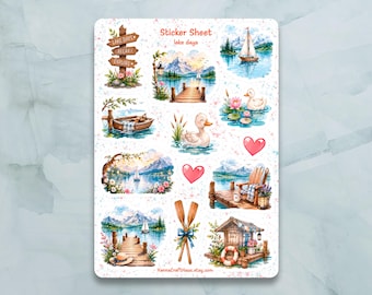 Lake Days Sticker Sheet - Set of 12 Stickers for Journal, Planner, Scrapbooking and more