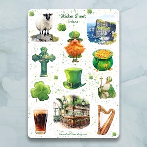 Foglio di adesivi Irlanda - Set di 12 adesivi per diario, agenda, scrapbooking e altro ancora