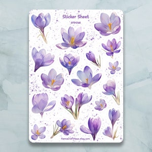 Krokus Sticker Bogen - Set aus 18 Stickern für Journal, Planer, Scrapbooking und mehr