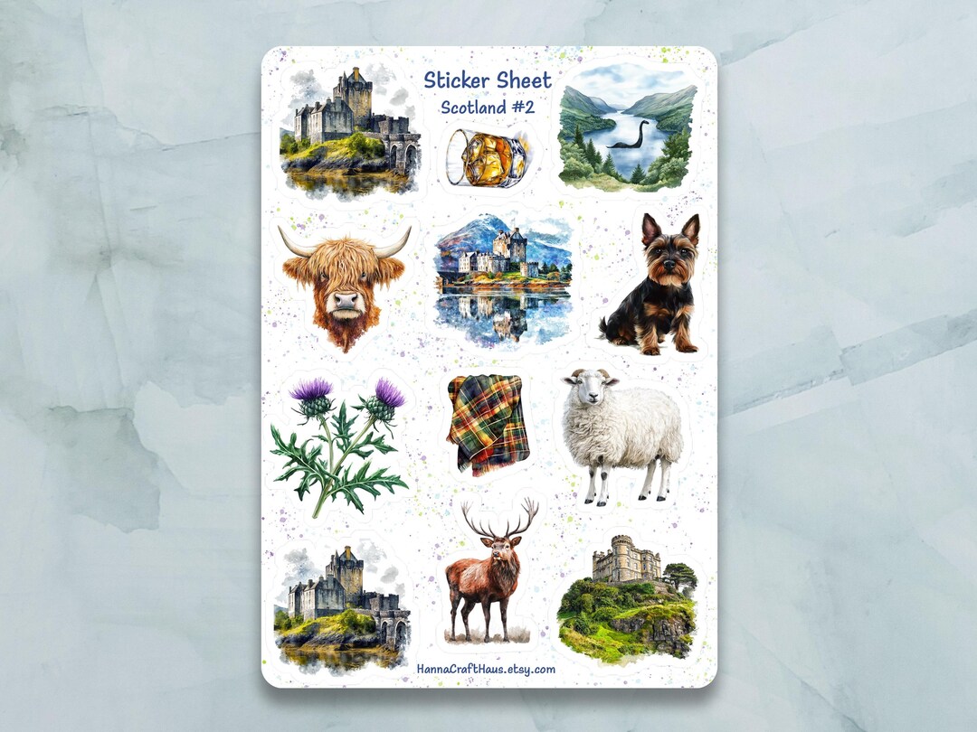 Scotland Sticker Poster Scotland #2 Sticker Sheet - Set of 12 Stickers for Journal, Planner ...