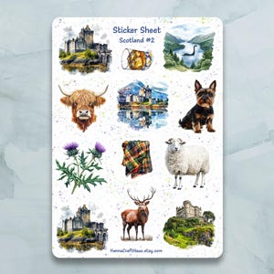Hoja de pegatinas de Escocia n.º 2: juego de 12 pegatinas para diarios, planificadores, álbumes de recortes y más