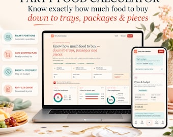 Party Food Calculator App - Fully Automated, How Much Food to Buy, Buffet Quantity Planner, Shopping List & Budget Planner