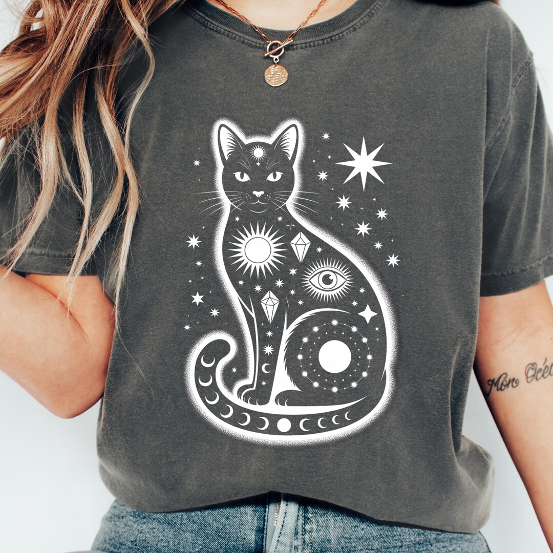 Mystical Cat Clipart, Celestial Cat PNG Design, Spiritual Black Cat Art ...