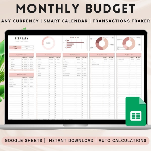 Monthly Budget Spreadsheets for Google Sheets, Budget Template, Budget Sheet, Paycheck Budget, Weekly Budget, Personal Finance Planner