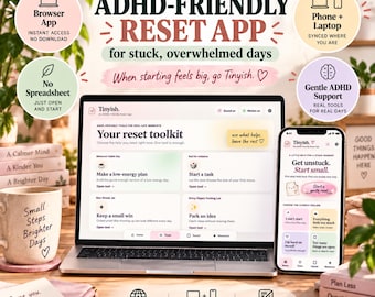 ADHD Reset Web App,  ADHD Planner App, Digital Organizer, Focus Timer & Executive Function Tools, Productivity Planner