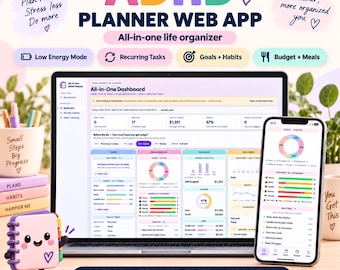 ADHD Planner Web App, All-in-One Life Organizer, Executive Function & Low Energy Mode, Habit Tracker, Goal Planner for ADHD Adults