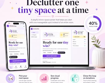 Declutter Planner & Random Decluttering Generator, Home Organization Checklist + Declutter Progress Tracker App