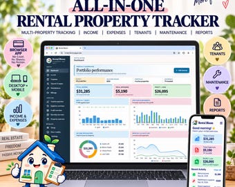 Rental Property Tracker Browser App for Landlords, Multi Property Income and Expense, Tenants & Maintenance, Rental Payment Tracker