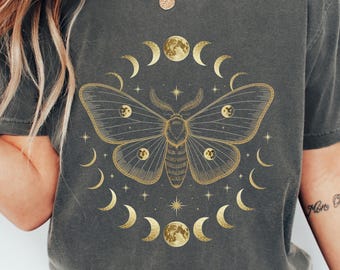 Celestial Moth PNG, Gothic Luna Moth Shirt Sublimation Design, Witchy Moon Phases Digital Download, Boho Mystical Insect Moon Phases PNG