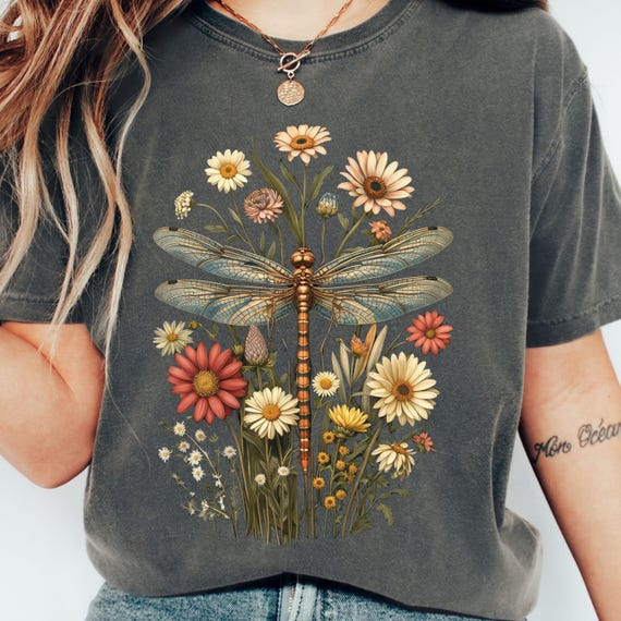 Vintage Dragonfly Floral PNG Sublimation Design, Cottagecore Garden Flower, Nature Botanical Floral, Dragonfly Shirt PNG Instant Download