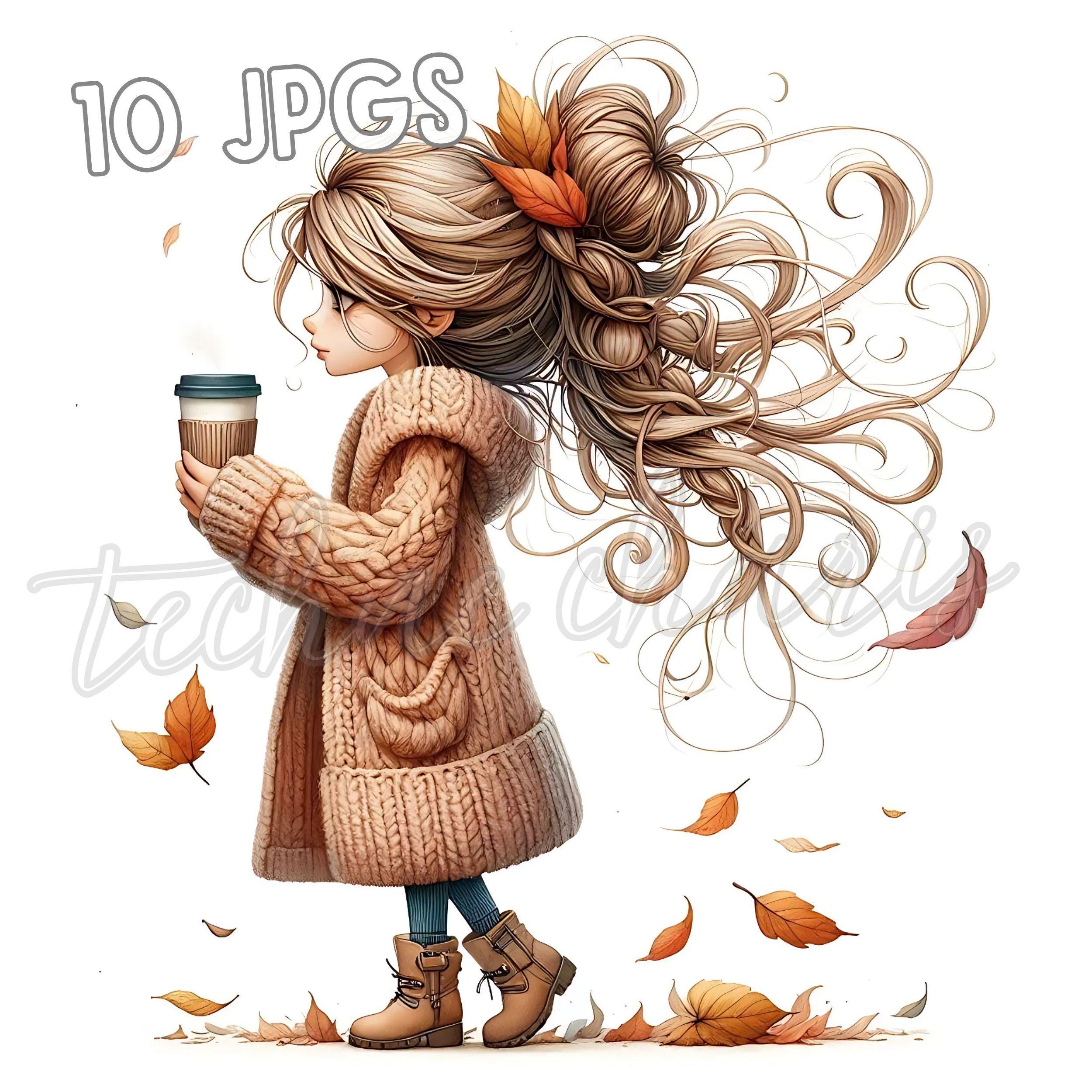 Autumn Girl Watercolor Clipart Bundle – Cozy Fall Jpgs (digital ...