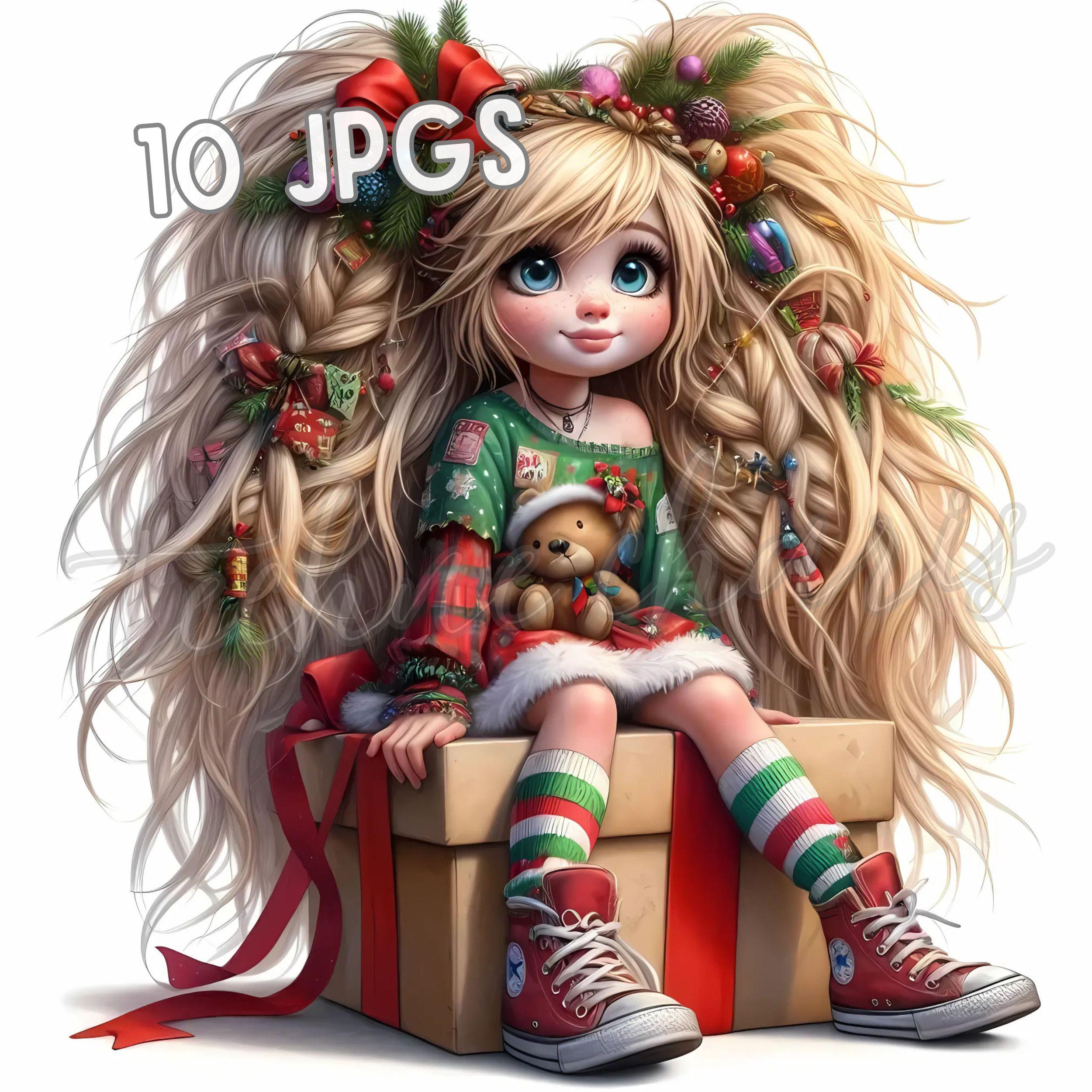 Christmas Girl Clipart Bundle | Whimsical Doll Graphics (jpgs, 300 DPI ...