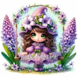 Hyazinthe Frühling Gnome Clipart | 10er Set | Hohe Qualität 300 DPI JPEGs | Aquarell Blumenzwerge, Scrapbook, Junk Journal, Papiermodelle