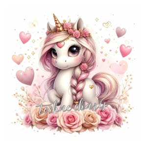 Pink Floral Unicorn Cliparts |  10 High Quality JPEGs Card Crafting Junk Journal Digital Download Romantic Sweet Unicorn Commercial Use