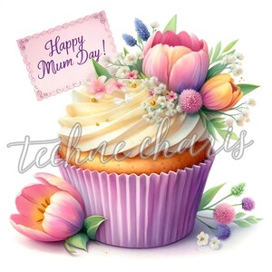 Clipart de cupcakes para el Día de la Madre / 10 archivos JPG de alta calidad de 300 DPI / Cupcakes florales / Decoración imprimible para el Día de la Madre / Manualidades de papel / Uso comercial