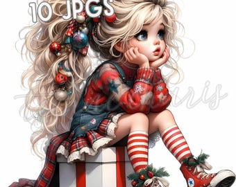 Christmas Girl Clipart Bundle | Whimsical Doll Graphics (JPGs, 300 DPI)