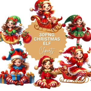 Whimsical Christmas Elf Clipart PNG – 30 Fun Elf Graphics for Holiday Crafts, Cards, and DIY Projects, Digital Download, Commercial Use