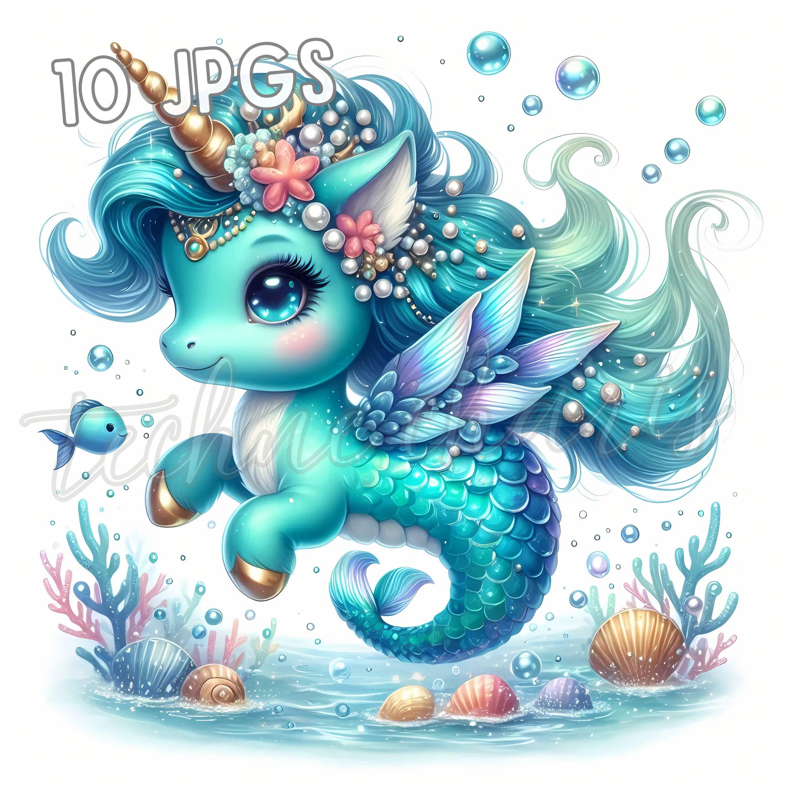 Unicorn Mermaid Clipart Bundle | Watercolor Rainbow Unicorns | Cute JPG ...