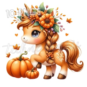 Einhorn Herbst Clipart Bundle | 10 PNGs Baby Einhorn Herbsternte | Niedliche Herbst Einhörner für Sublimation, Kartenherstellung, Handwerk, kommerzielle Nutzung