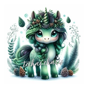 Clipart Licorne à feuilles persistantes | Lot de 10 haute qualité 300 DPI JPG aquarelle forêt licorne Clipart Téléchargement instantané mignon Fantasy Clipart