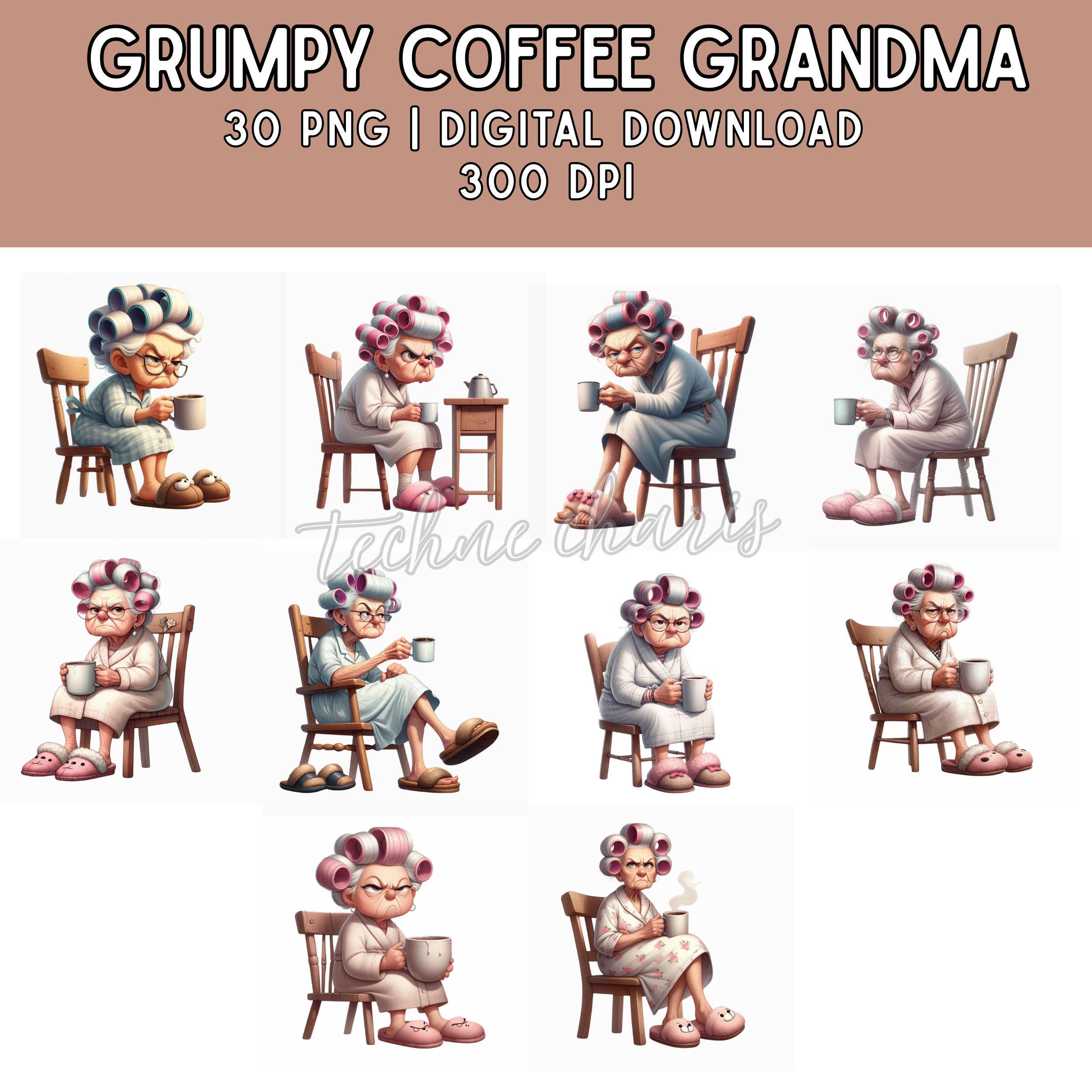 Grumpy Grandma PNG Bundle – 30 Cranky Morning Elderly Woman Clipart ...