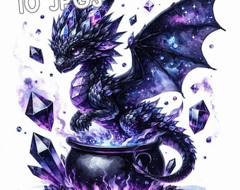 Witchlight Dragon Clipart, Watercolor Halloween Fantasy Art, 10 JPGs (Instant Download)
