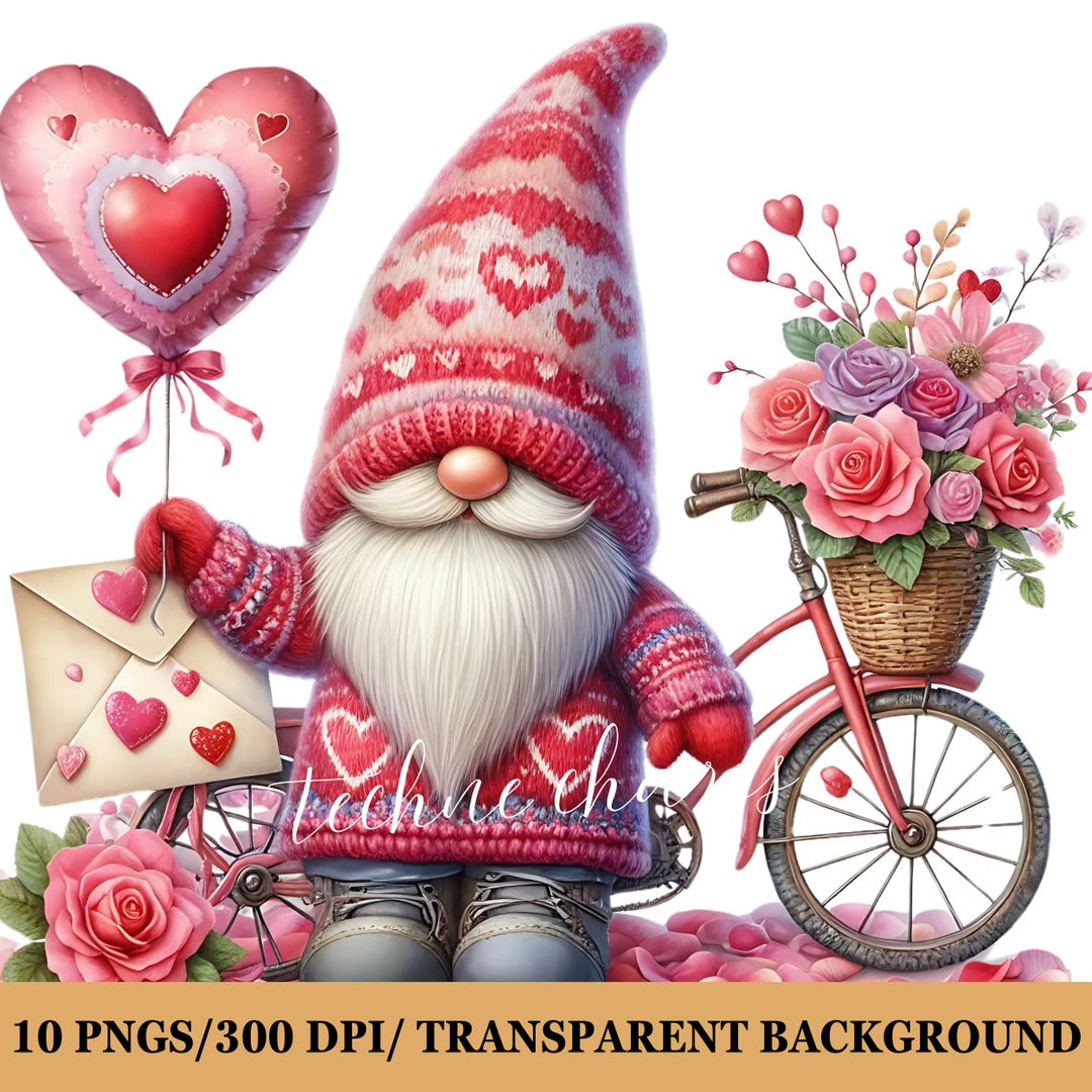 Whimsical Valentine's Day Gnome Clipart Sweet Love PNG Bundle Digital ...