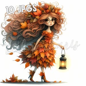 10 Autumn Leaf Fairy Clipart, Autumn Dolls, Watercolor Clipart, High Quality JPGs, Fall Girl, Junk Journal, Digital Download