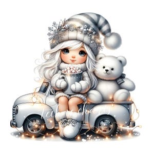 Süßer Bär Freund Clipart | 10 hochwertige 300 dpi JPEGs Kommerzielle Nutzung Urlaub Winter Wunderland Weihnachten Süßes Mädchen Gnome Clipart