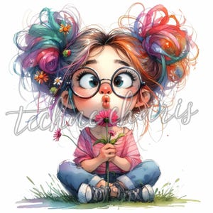 Quirky Girl Clipart,  10 High Quality 300 DPI JPGs, Whimsical Cute Girl, Printable Watercolor Clipart, Cute Doll, Instant Download