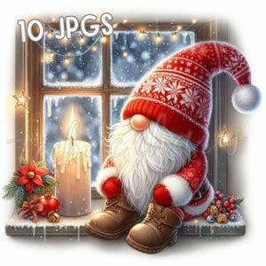 Winter Gnome Clipart Set | Frosty Window Christmas Gnomes | 10 High-Res Watercolor JPGs for Holiday Cards & Gift Tags Digital Download