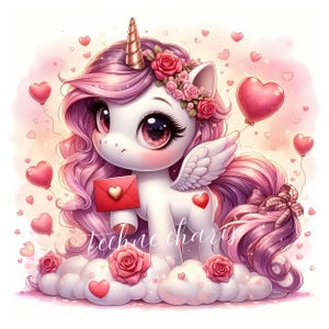Cute Pink Unicorn Cliparts | Set of 10 High Quality JPEGs Card Crafting Junk Journal Digital Download Romantic Sweet Unicorn Commercial Use